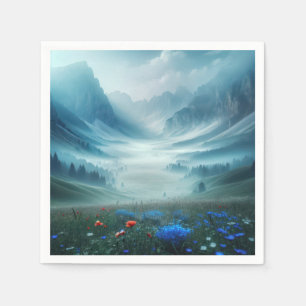 Misty Mountain Valley mit Wildblumen Serviette