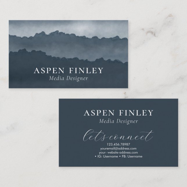 Misty Mountain Watercolor Blue-Gray Business Card Visitenkarte (Vorne/Hinten)