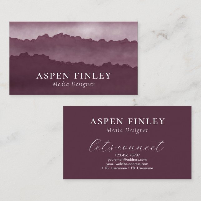 Misty Mountain Watercolor Dark Red Business Card Visitenkarte (Vorne/Hinten)