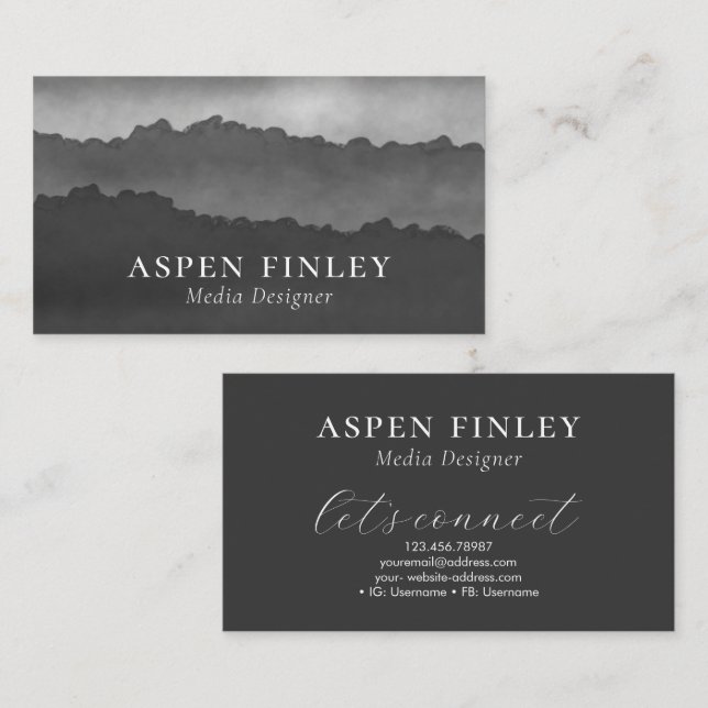 Misty Mountain Watercolor Gray Business Card Visitenkarte (Vorne/Hinten)