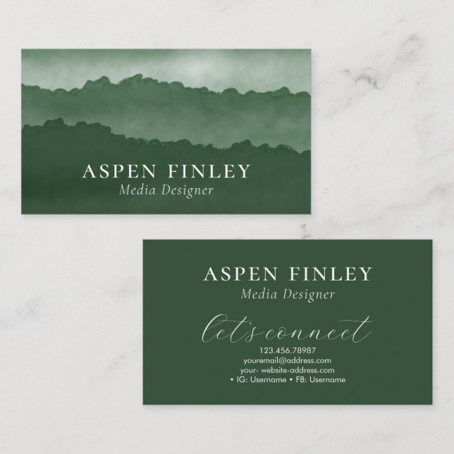 Misty Mountain Watercolor Green Business Card Visitenkarte (Vorne/Hinten)