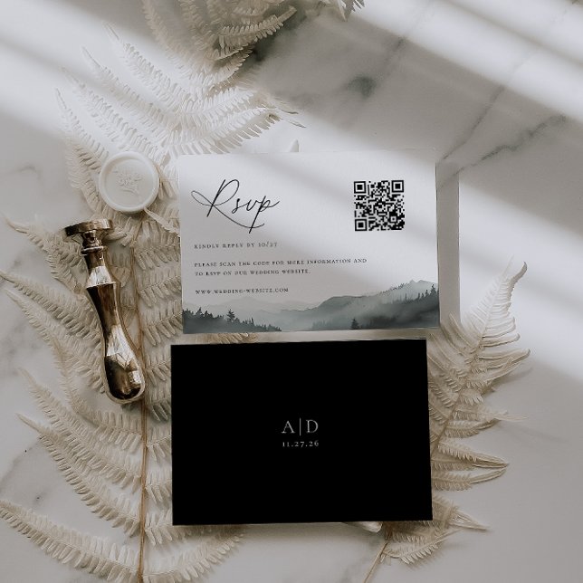 Misty Mountain Wedding QR Code RSVP Karte (Von Creator hochgeladen)