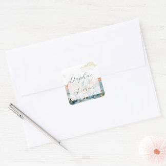 Misty Mountain Wedding Quadratischer Aufkleber