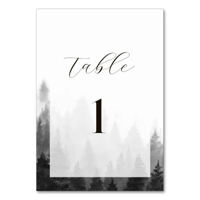 Misty Mountain Wedding Tischnummer (Vorderseite)