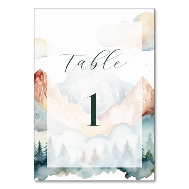 Misty Mountain Wedding Tischnummer (Vorderseite)