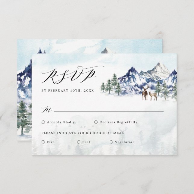 Misty Mountain Winter Forest Wedding RSVP Karte (Vorne/Hinten)