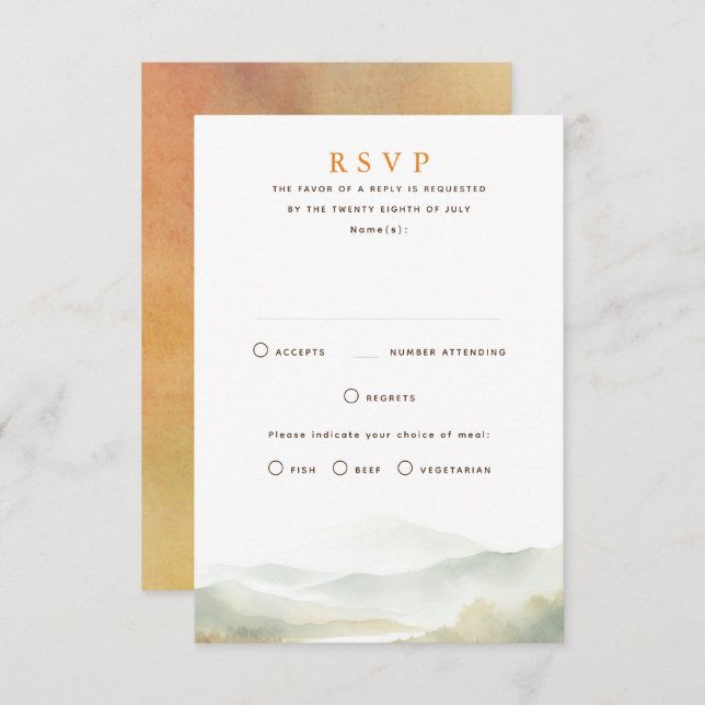 Misty Mountains Hochzeit im Herbst RSVP Cards (Vorne/Hinten)