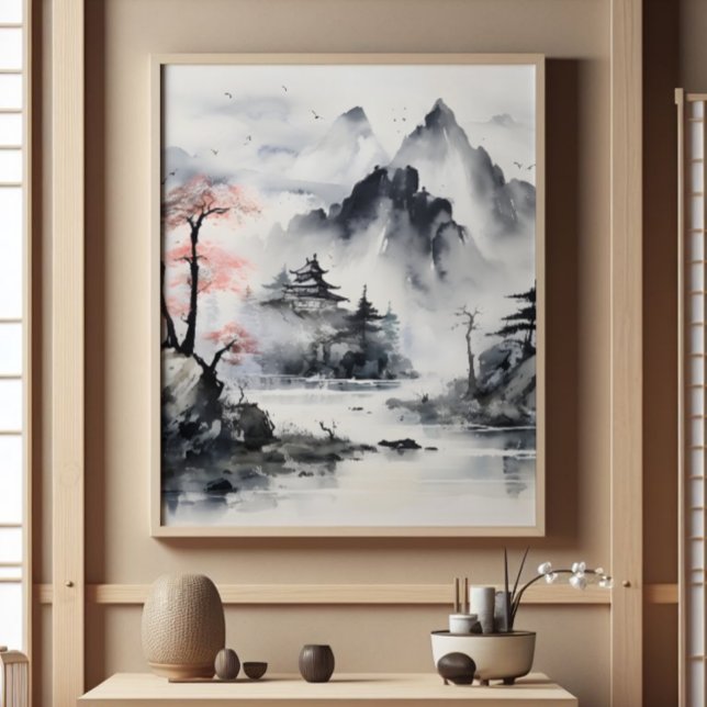 Misty Mountains Ink Painting Fotodruck (Von Creator hochgeladen)