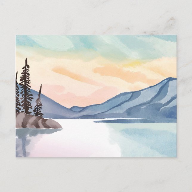 Misty Mountains | Lake Tahoe Watercolor Postkarte (Vorderseite)