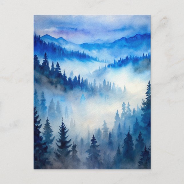 Misty Mountains Moonlight Peaceful Forest Pines  Postkarte (Vorderseite)