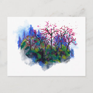 Misty Mountains Wasserfarben Kunst Postkarte
