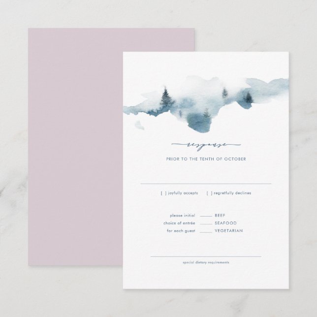Misty Mountains Wedding RSVP+MEAL Response Einladung (Vorne/Hinten)
