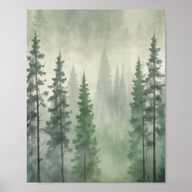 Misty Pine Forest Serenity Poster (Vorne)