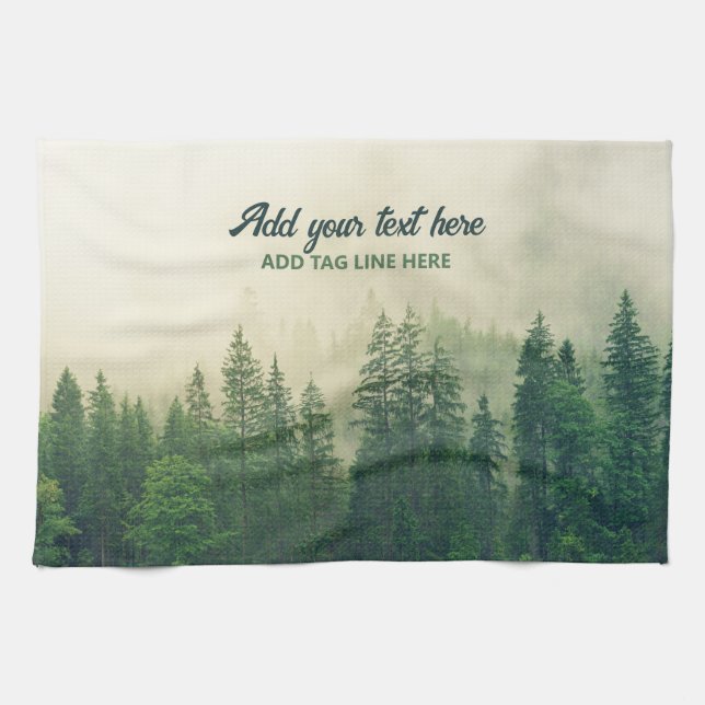 Misty Pine Forest Trees Custom Keepake Geschirrtuch (Horizontal)