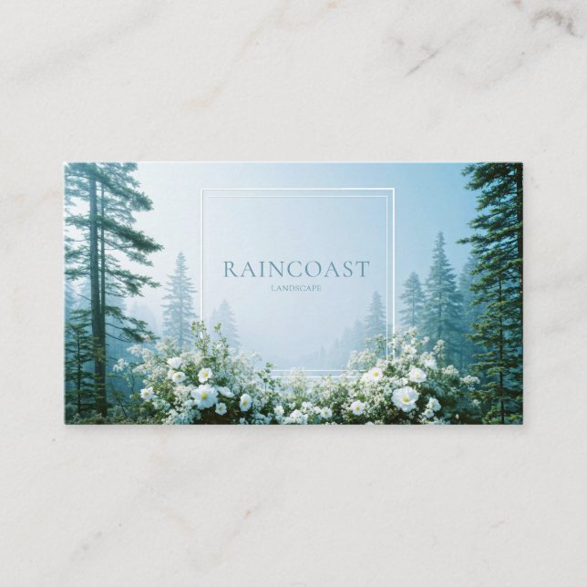 Misty Pine Forest White Wildflower Clean Frame Visitenkarte (Vorderseite)