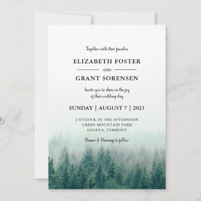 Misty Pines Moderne Hochzeitseinladung Einladung (Vorderseite)