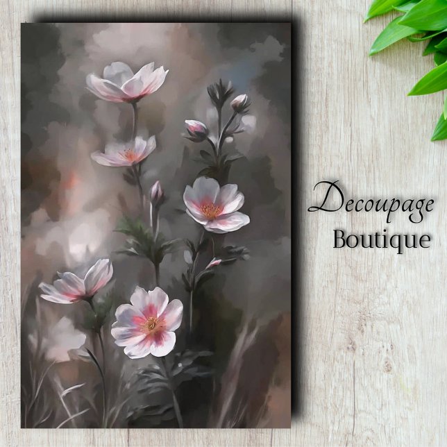 Misty Pink Cosmos Blume Decoupage Seidenpapier (Misty Pink Cosmos Flowers Decoupage Tissue Paper)