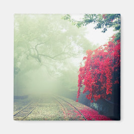 Misty Railroad Tracks Landschaftliches Foto Magnet