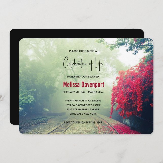 Misty Railroad Tracks Landschaftliches Foto Memori Einladung (Vorne/Hinten)