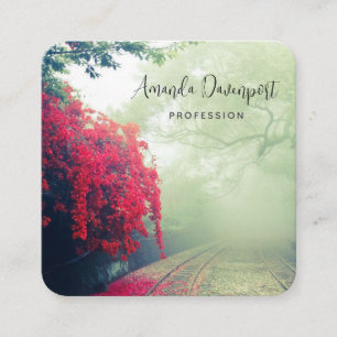 Misty Railroad Tracks Landschaftliches Foto Quadratische Visitenkarte