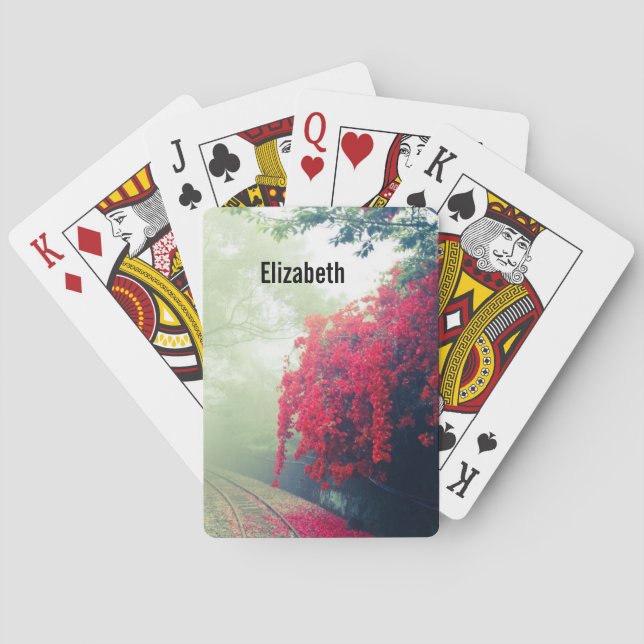 Misty Railroad Tracks Landschaftliches Foto Spielkarten (Rückseite)