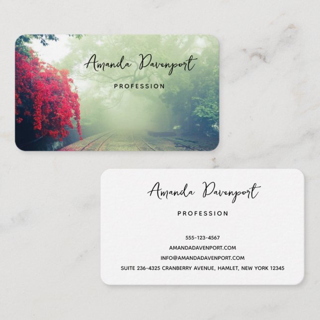 Misty Railroad Tracks Landschaftliches Foto Visitenkarte (Vorne/Hinten)