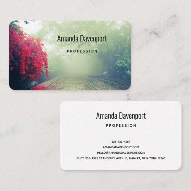 Misty Railroad Tracks Landschaftliches Foto Visitenkarte (Vorne/Hinten)