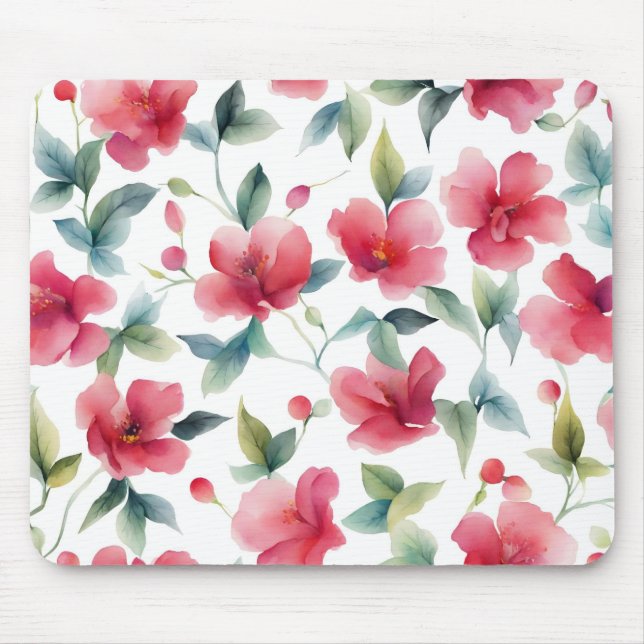 Misty Red Floral Pattern Mousepad (Vorne)