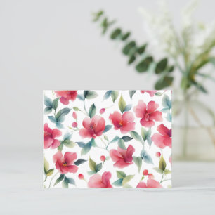 Misty Red Floral Pattern Postkarte