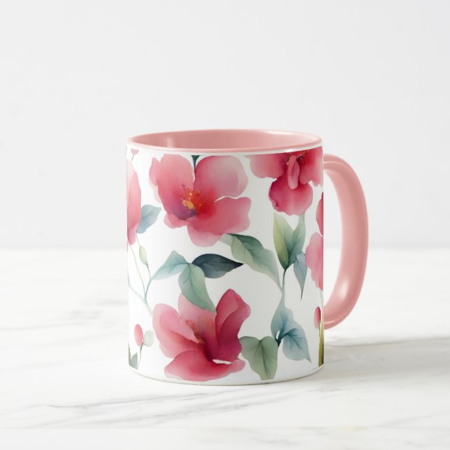 Misty Red Floral Pattern Tasse (VorderseiteRechts)