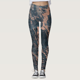 Misty Rustic Blue & Rose Gold Pink Glam Marmor Leggings