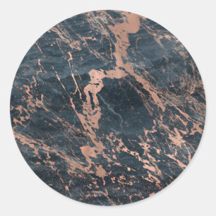 Misty Rustic Blue & Rose Gold Pink Glam Marmor Runder Aufkleber