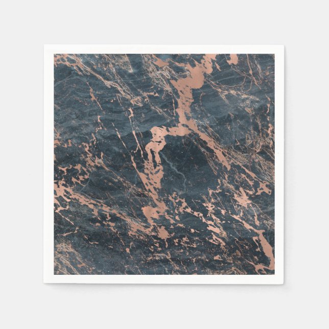 Misty Rustic Blue & Rose Gold Pink Glam Marmor Serviette (Vorderseite)