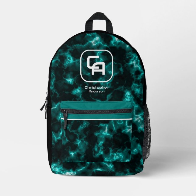Misty Smoke Monogram Aqua Bedruckter Rucksack (Vorderseite)