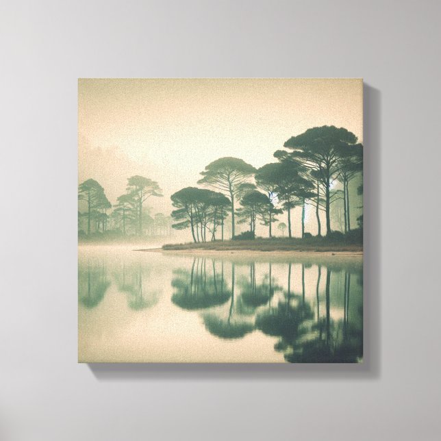 Misty Tranquil Lake View – Canvas Wall Art Leinwanddruck (Vorderseite)