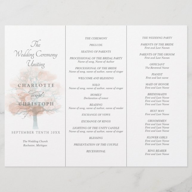 Misty tree Tri-Fold Hochzeitsprogramm (Vorderseite)