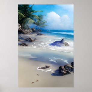Misty Tropical Beachscape Art Print Poster