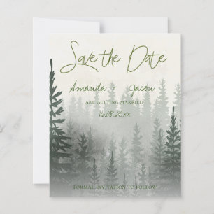 Misty Watercolor Forest Wedding rettet das Datum