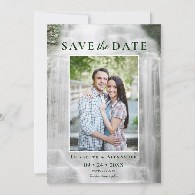 Misty Waterfall Wedding Foto Save the Date (Vorderseite)