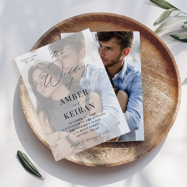 Misty White Shades Foto Wedding Einladung (Von Creator hochgeladen)