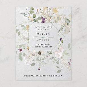 Misty Wildblumen   Gray Geometric Save the Date Ankündigungspostkarte