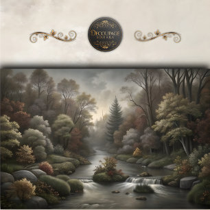 Misty Woodland River Cascade Decoupage Seidenpapier
