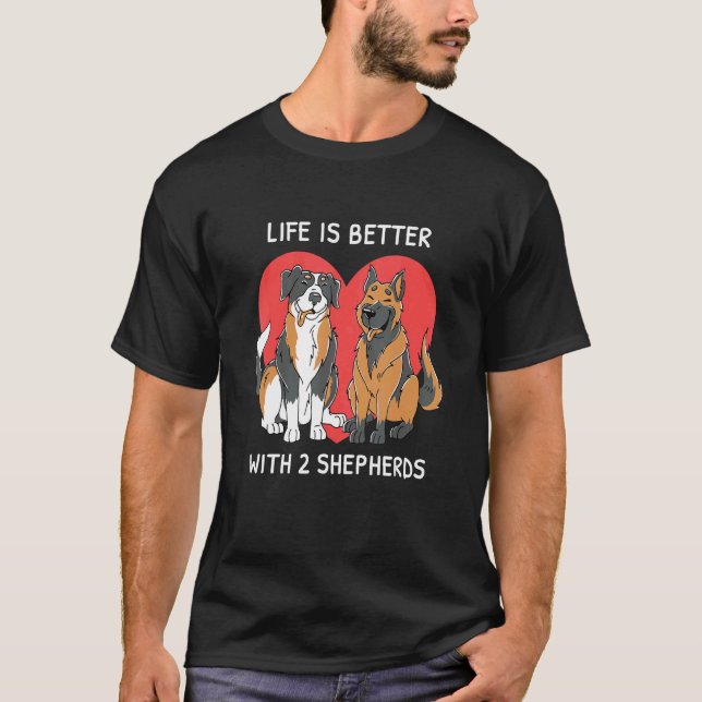 Mit 2 Schäfern Aussie Deutscher Schäferhund T-Shirt (Vorderseite)