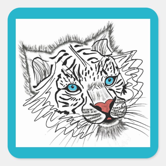 Mit Augen Babytiger Quadratischer Aufkleber (Vorderseite)
