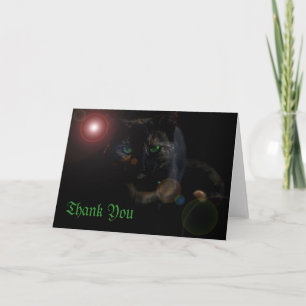 mit Augen grüne schwarze Katze auf schwarz Dankesc Dankeskarte