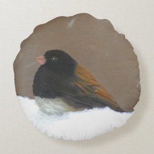 Mit Augen Junco-Malerei - Original Bird Art Rundes Kissen