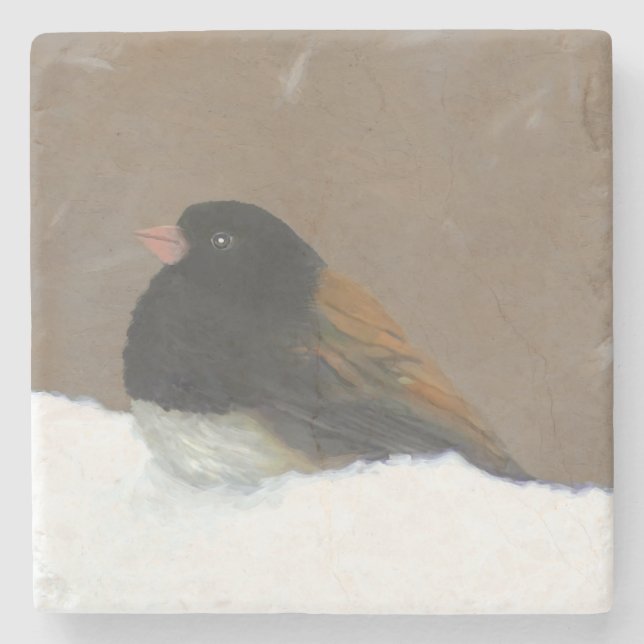 Mit Augen Junco-Malerei - Original Bird Art Steinuntersetzer (Vorderseite)