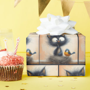 Mit Augen Katze mit einem Wurm für einen Vogel Geschenkpapier