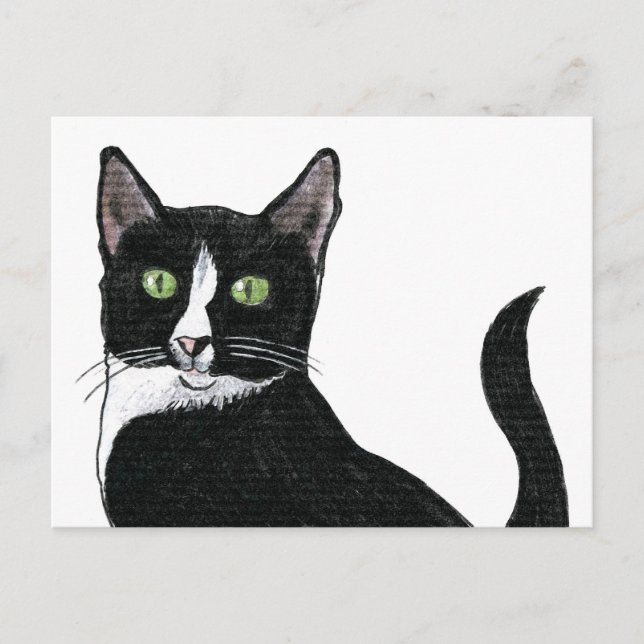 Mit Augen schwarz-weiße Katze Postkarte (Vorderseite)