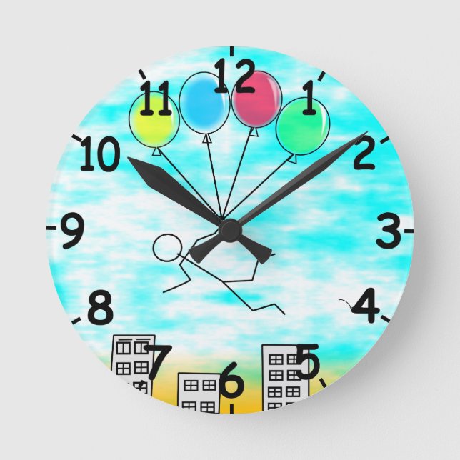 Mit Ballons über die Stadt fliegen Runde Wanduhr (Vorderseite)